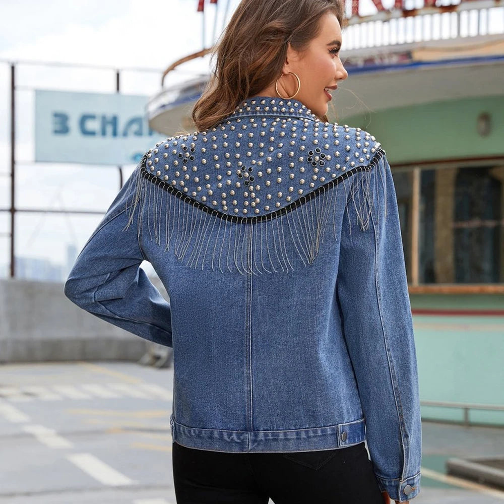 Studded Fringe Denim Jacket