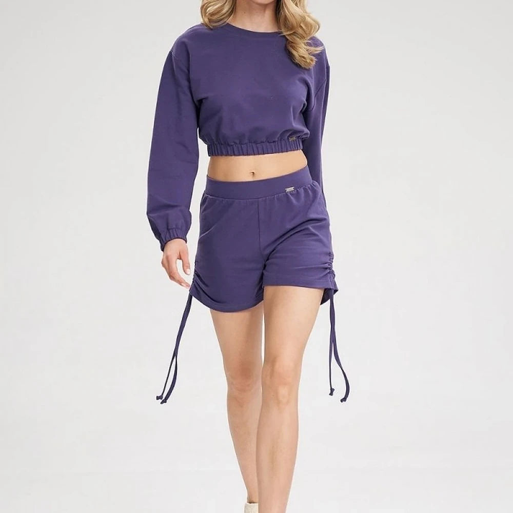 Cropped Long Sleeve Sweatshirt with Elastic Hem