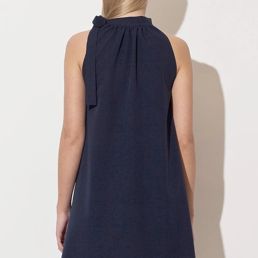 Navy Blue Summer Dress with Neck Tie