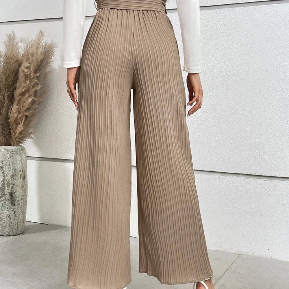 Wide Leg Long Pants with Tie Detail