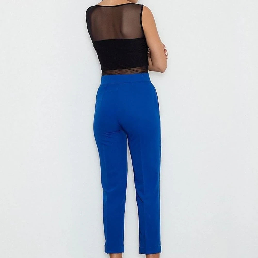 Cropped Trousers with Wide Waistband