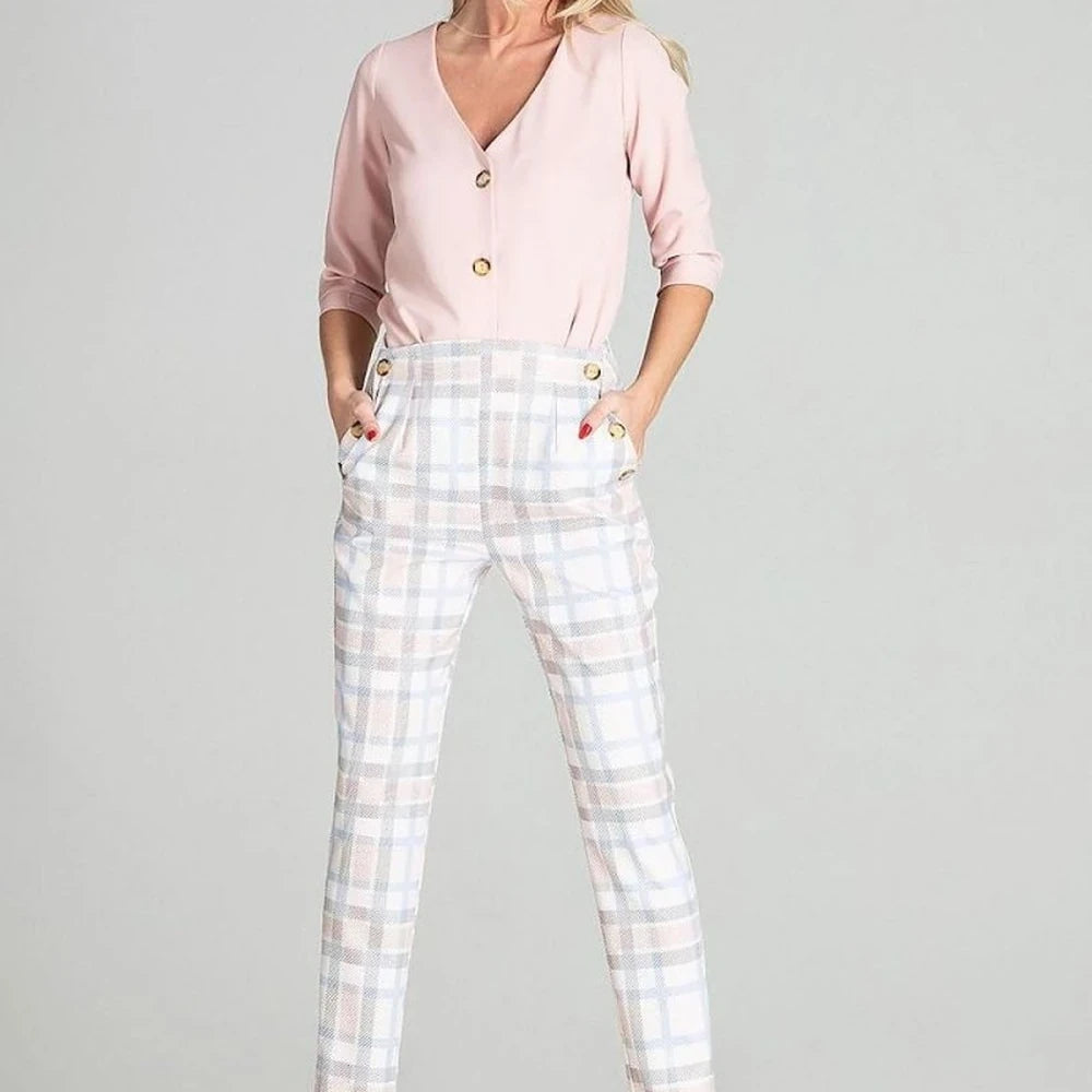 Checked Trousers with Tapered Legs