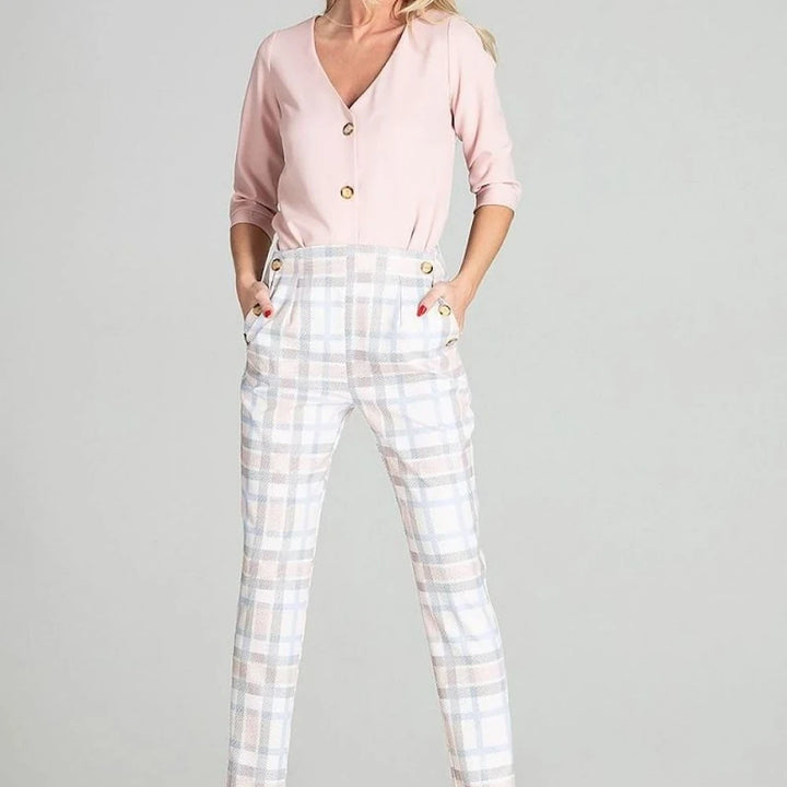 Checked Trousers with Tapered Legs