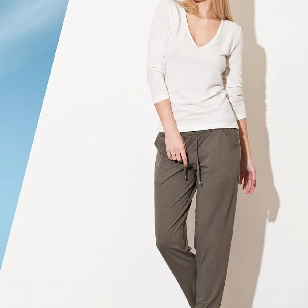 Tapered Leg Trousers with Drawstring Waist