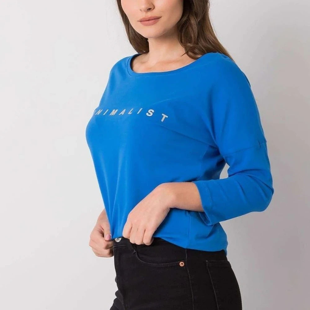 Light Blue 3/4 Sleeve Blouse with Inscription