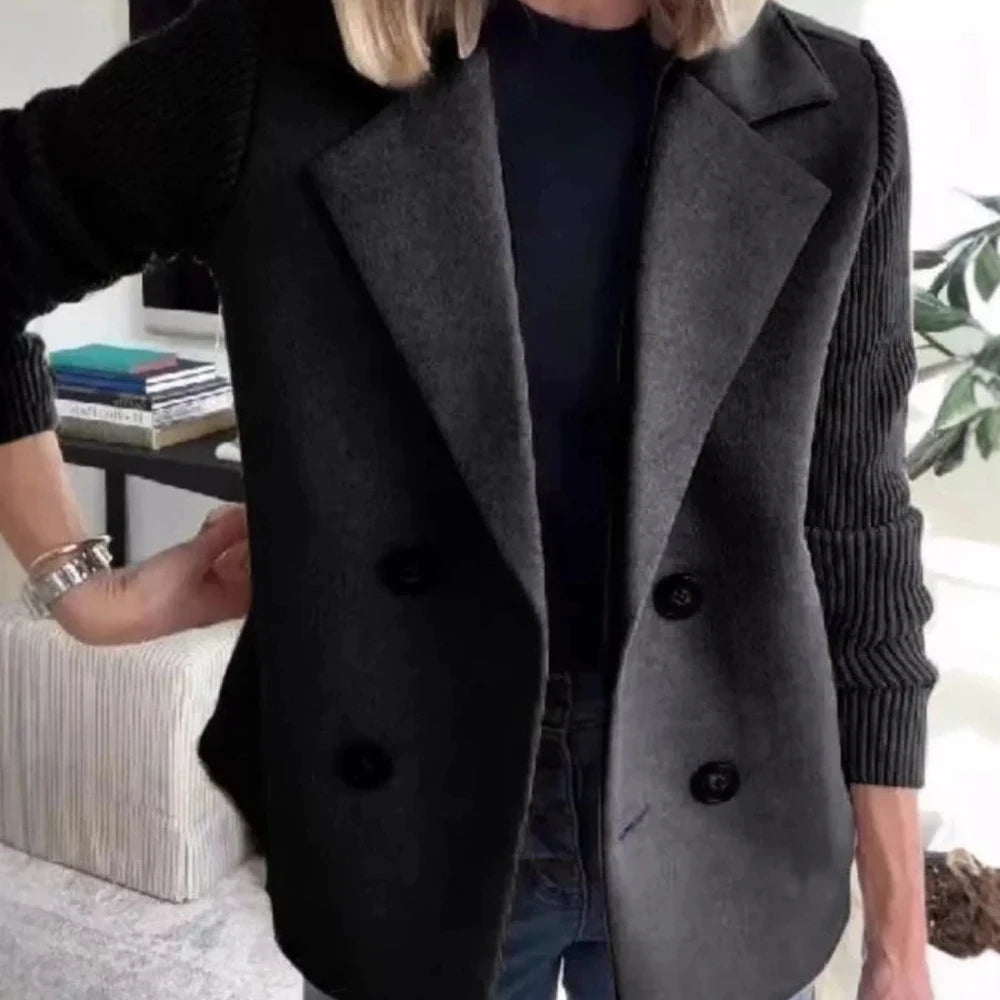 Lined Double-Breasted Knit Sleeve Outerwear