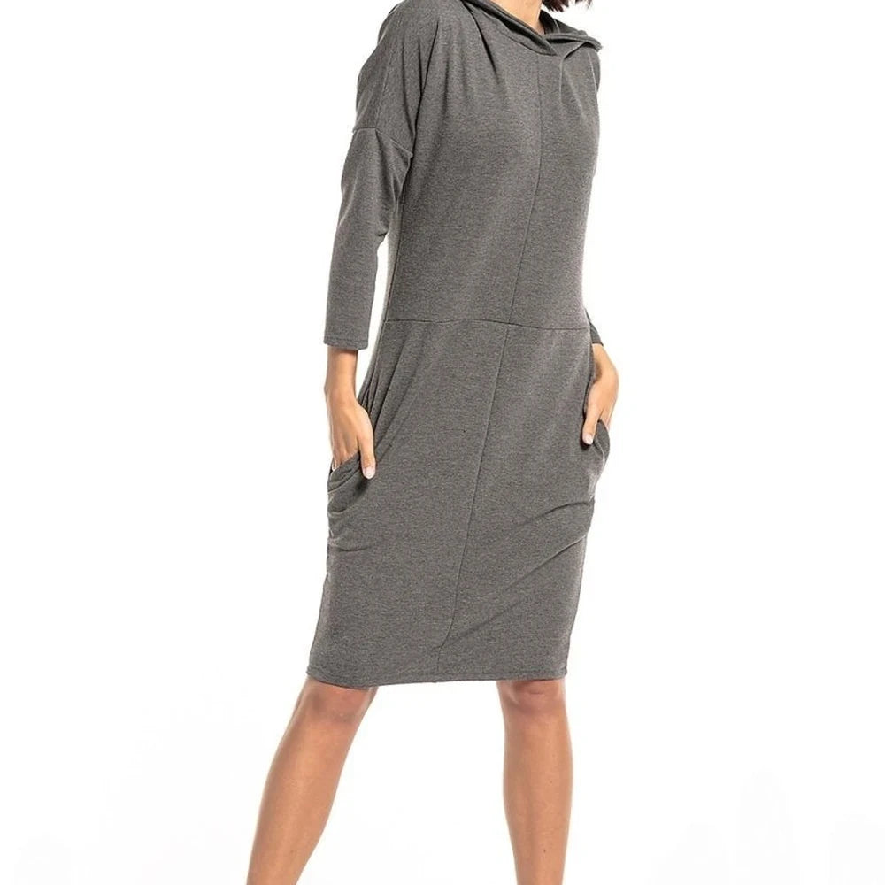 Knit Dress with Hood and Pockets