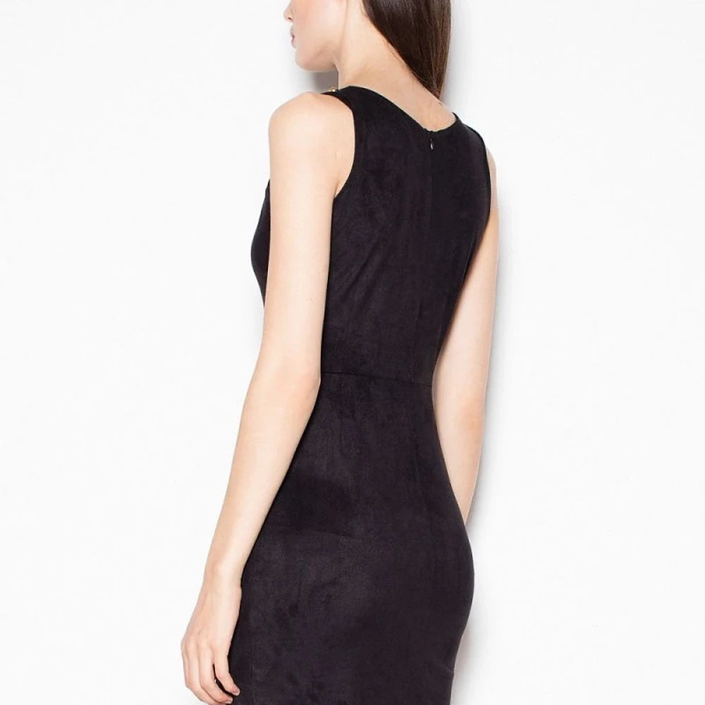 Elegant Suede Evening Dress with Jeweled Chain