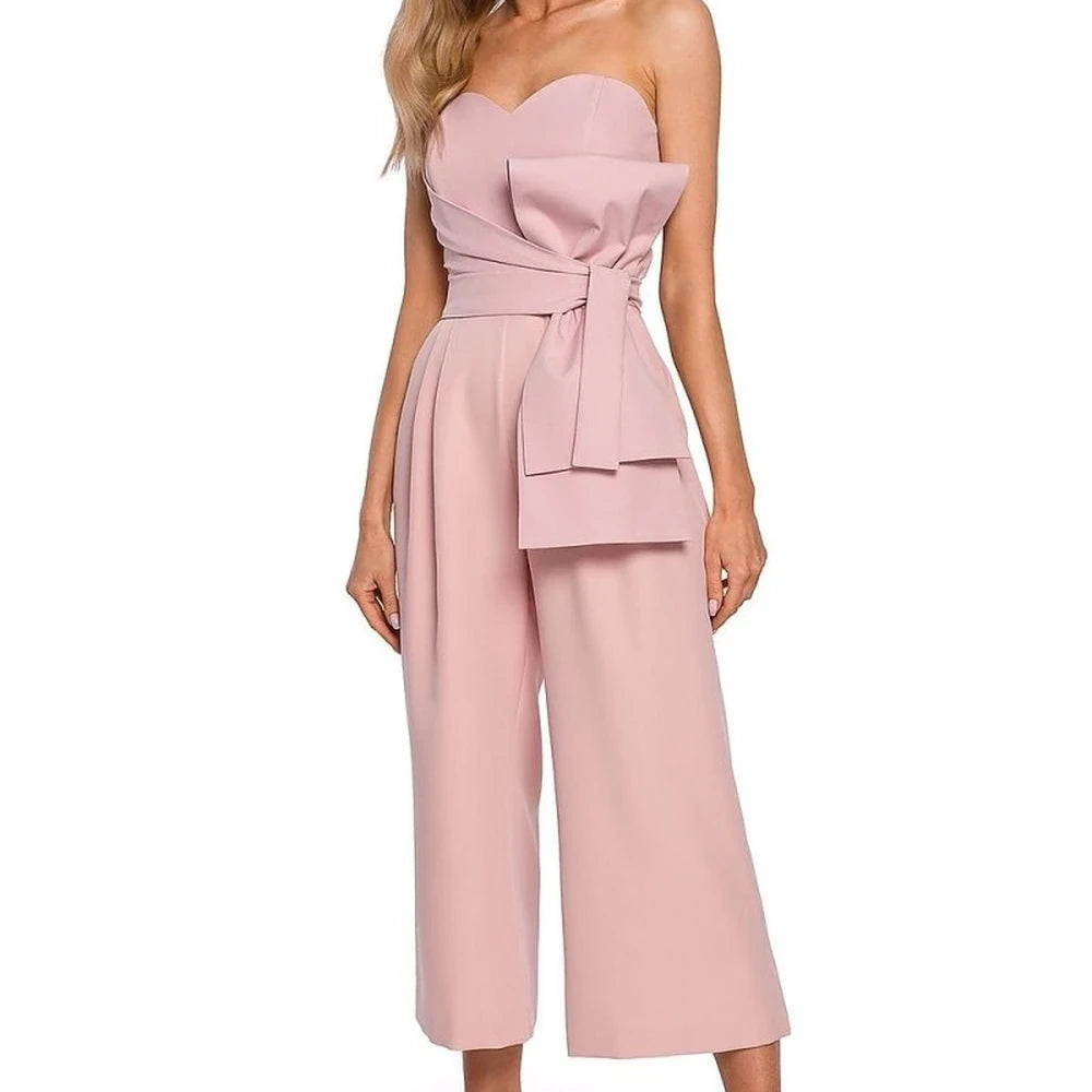 Pink Corset Jumpsuit with Bow Detail