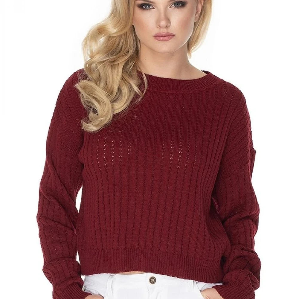 Boat Neck Knit Sweater with Long Sleeves