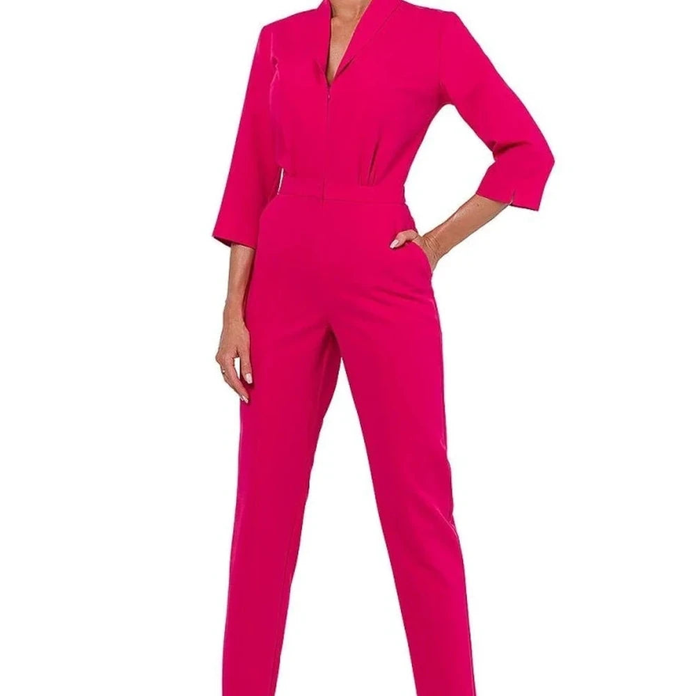 3/4 Sleeve Jumpsuit with Covered Zipper