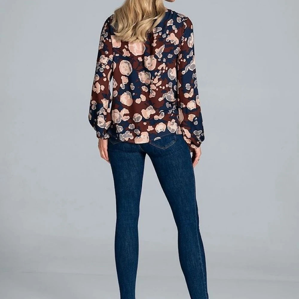 Cotton Blouse with Half-Round Neckline