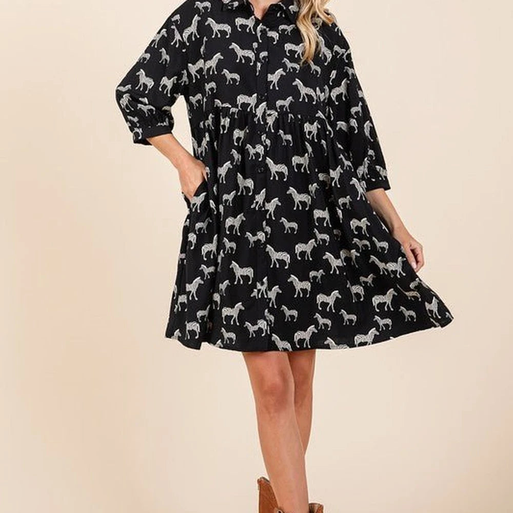 Zebra Print Button Down Mini Dress