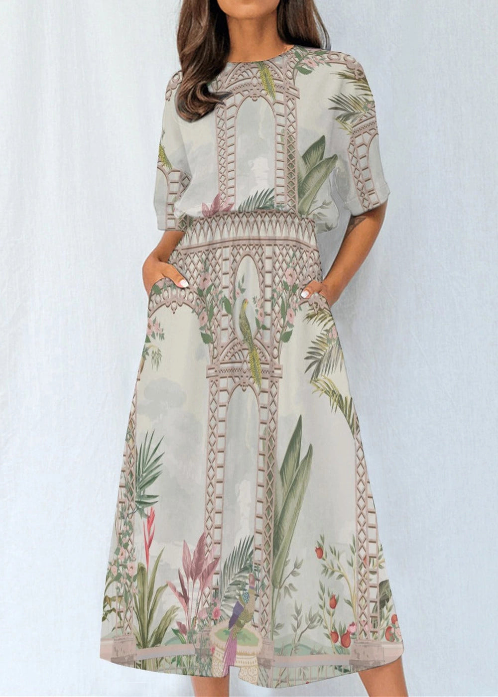 Polyester blend elastic waist dress