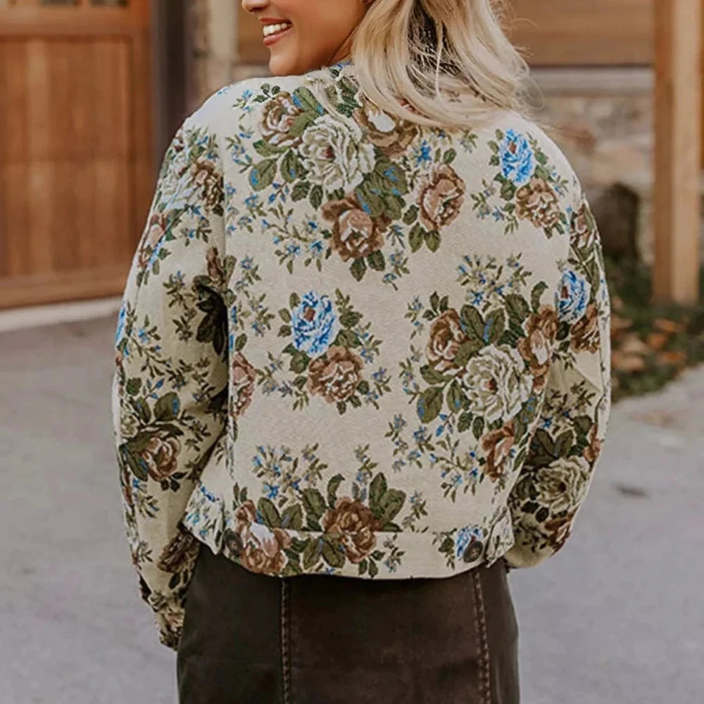 Floral Zip Up Collared Jacket