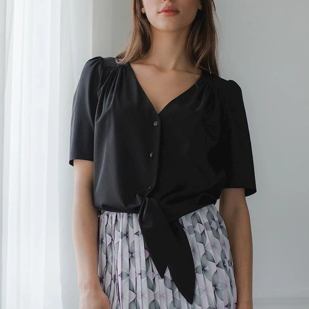 Short Sleeve Heart Neck Shirt