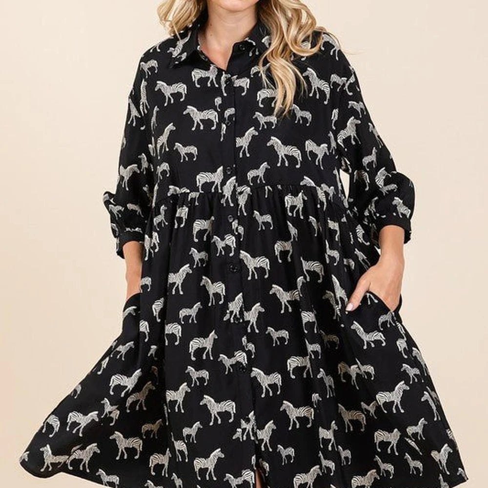 Zebra Print Button Down Mini Dress