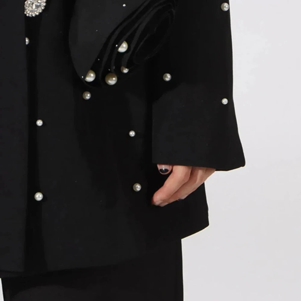 Pearl Embellished Double-Breasted Blazer