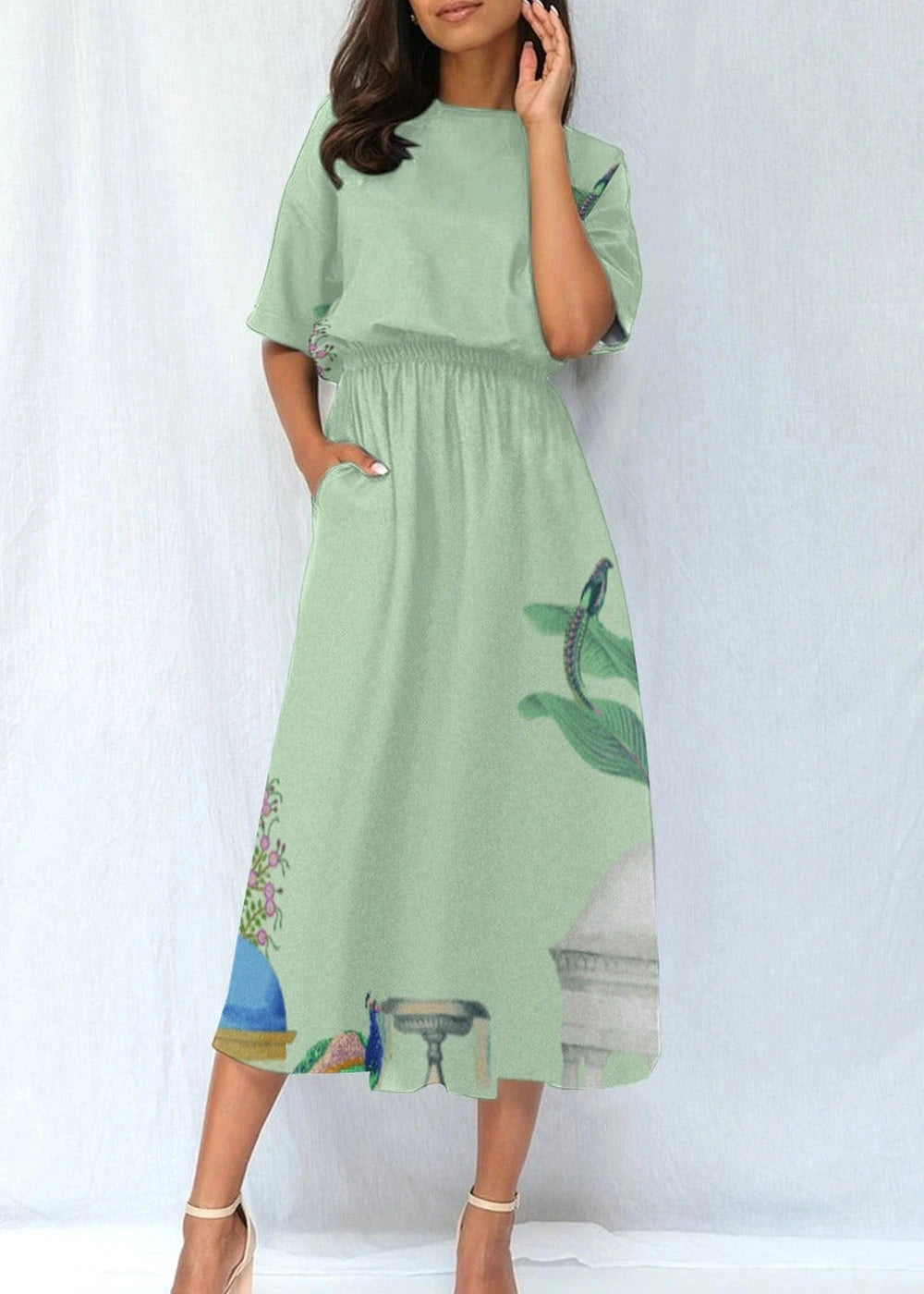 Polyester blend elastic waist dress