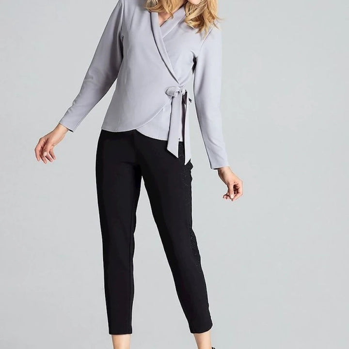 Red Tie Waist Blouse with Long Sleeves