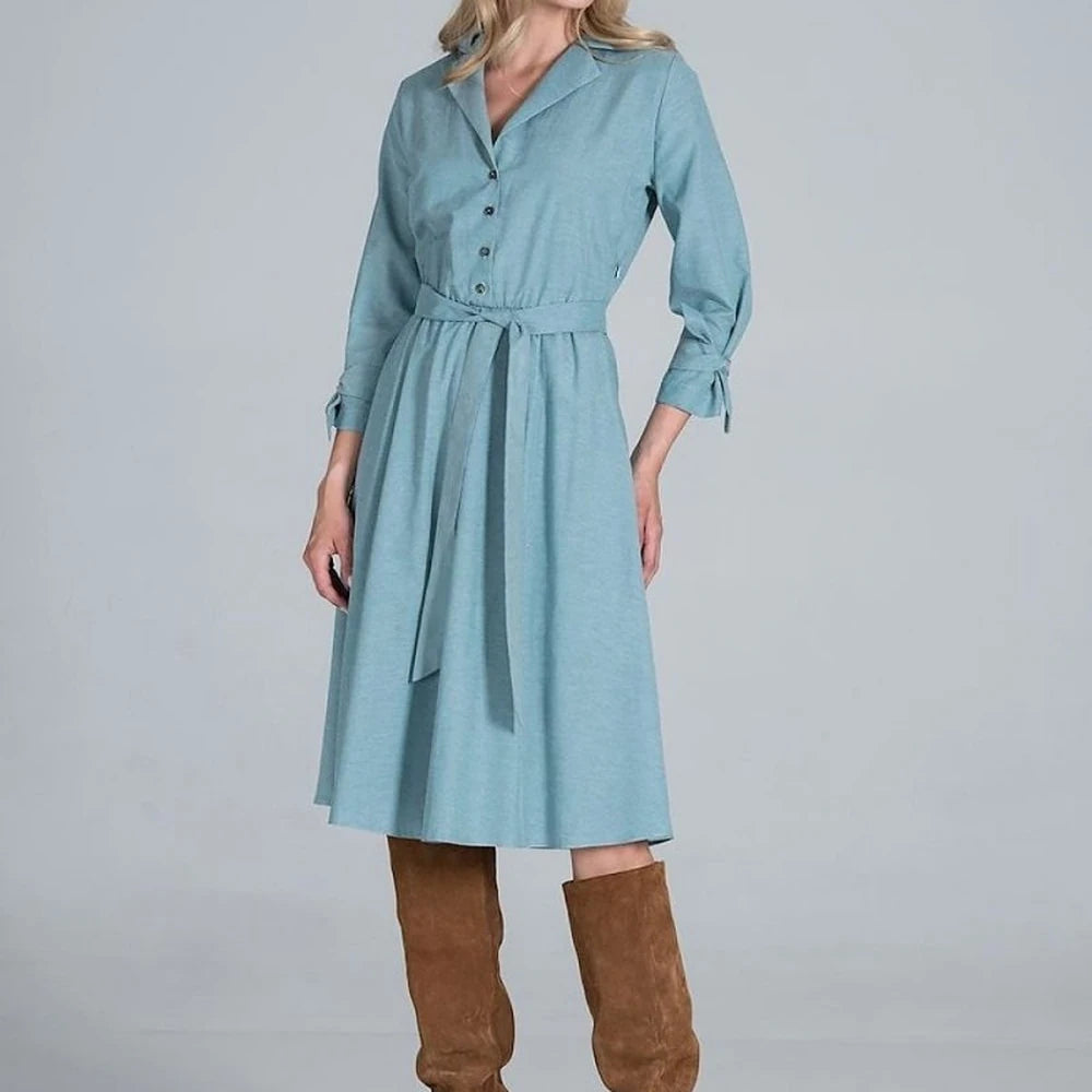 Women's Midi Dress with Collar and Belt