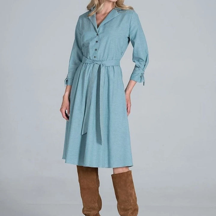 Women's Midi Dress with Collar and Belt