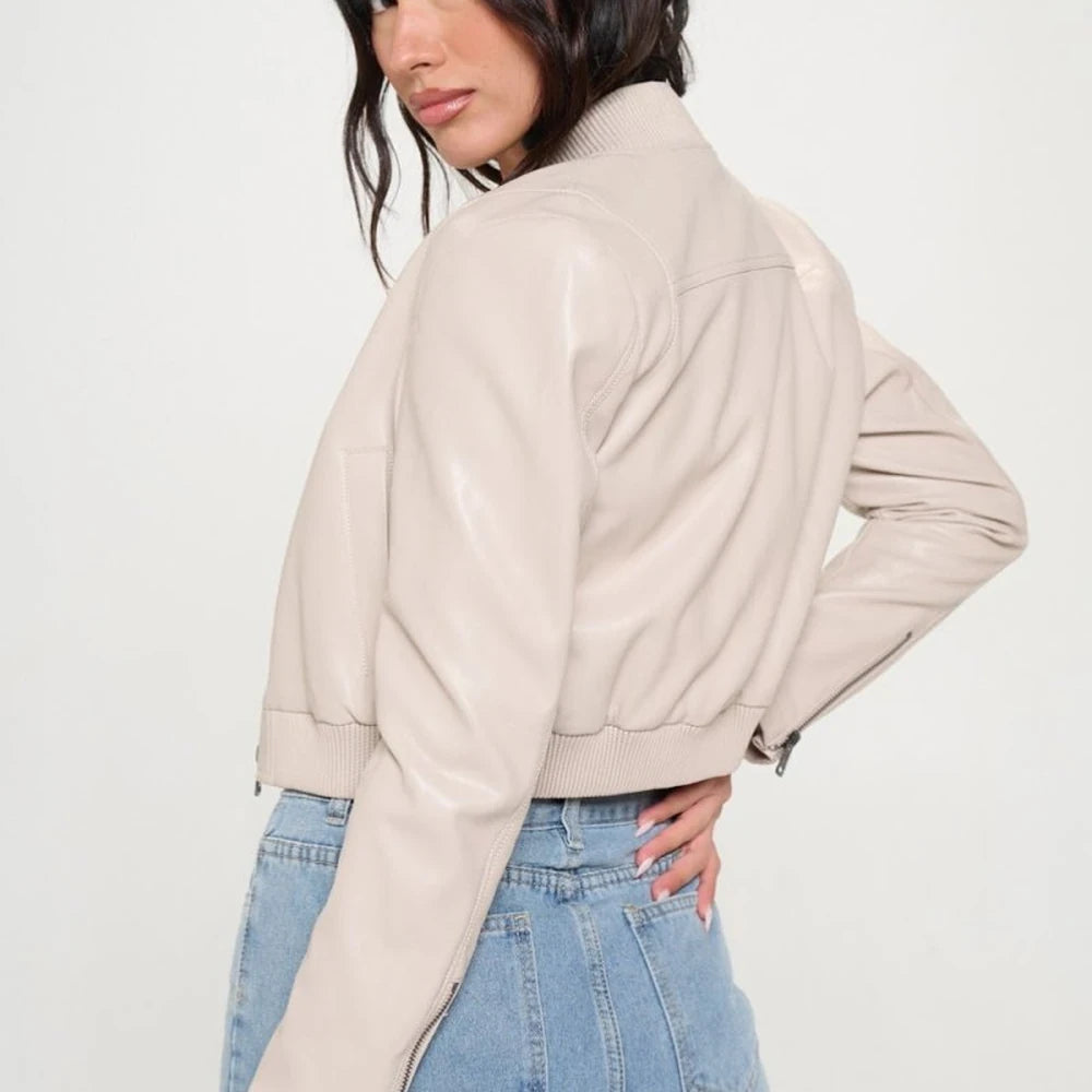 Vegan Leather Cropped Bomber Jacket