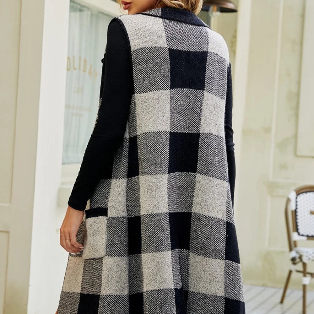 Plaid Open Front Cardigan with Pockets