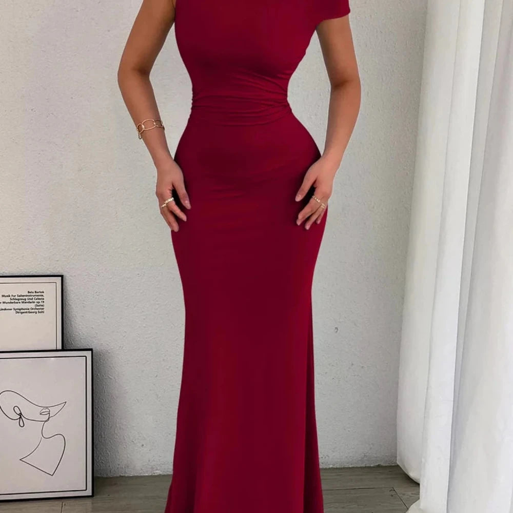 One-Shoulder Ruched Bodycon Maxi Dress