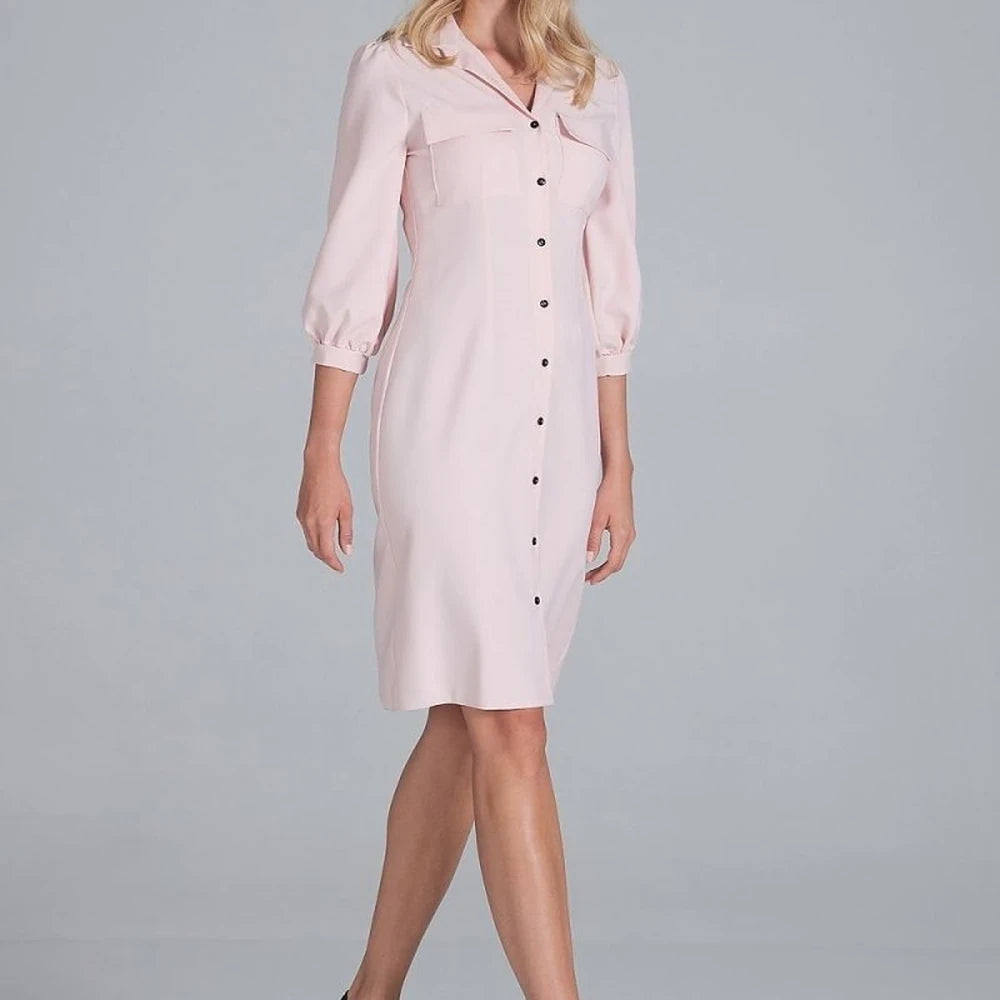 Midi Shirt Dress with Collar and 3/4 Sleeves