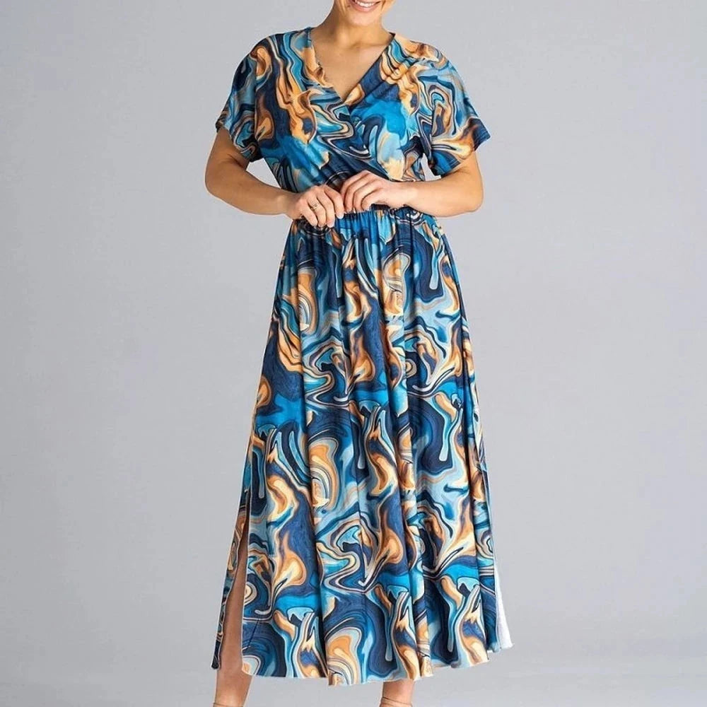 Flowy Overlapping Neckline Day Dress