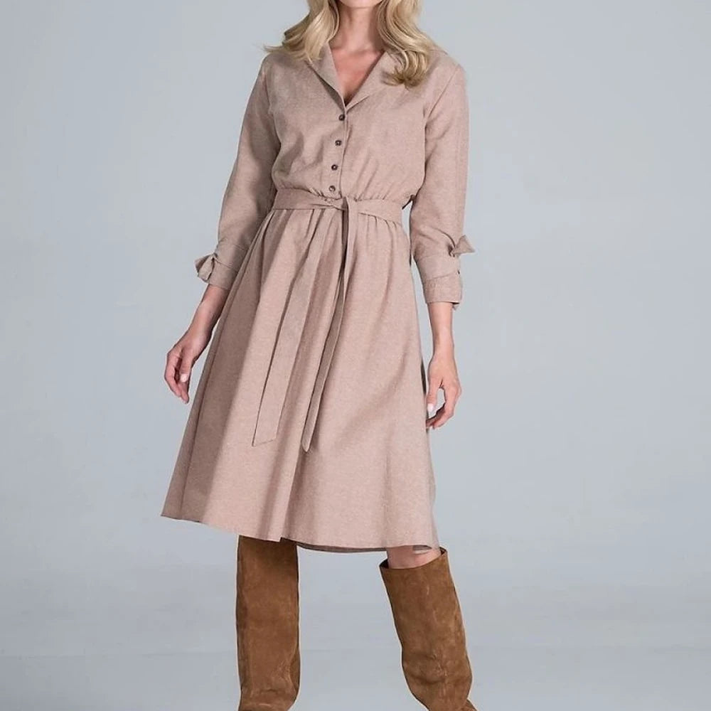 Women's Midi Dress with Collar and Belt