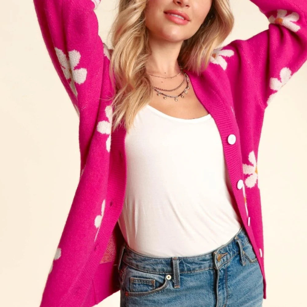 Daisy Floral Button Down Long Sleeve Cardigan