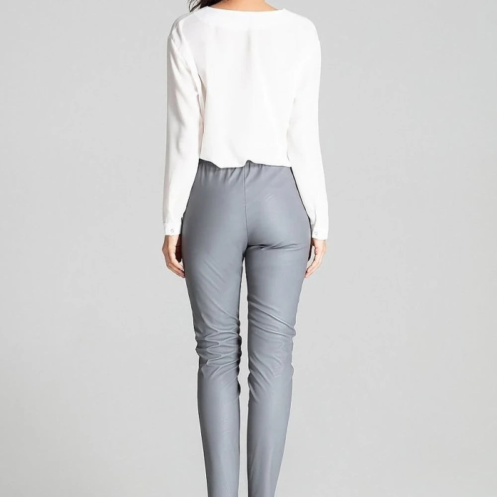 Grey Faux Leather Trousers
