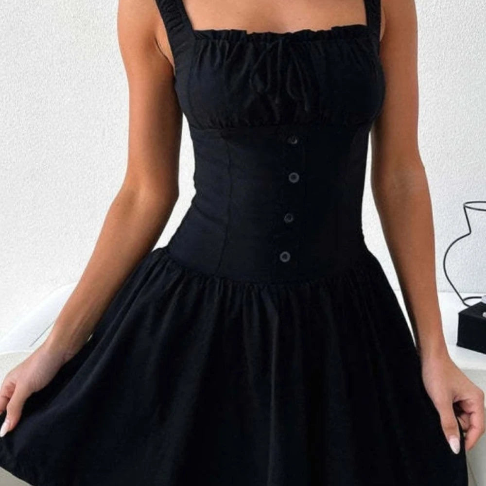 Square Neck Cami Dress with Decorative Buttons