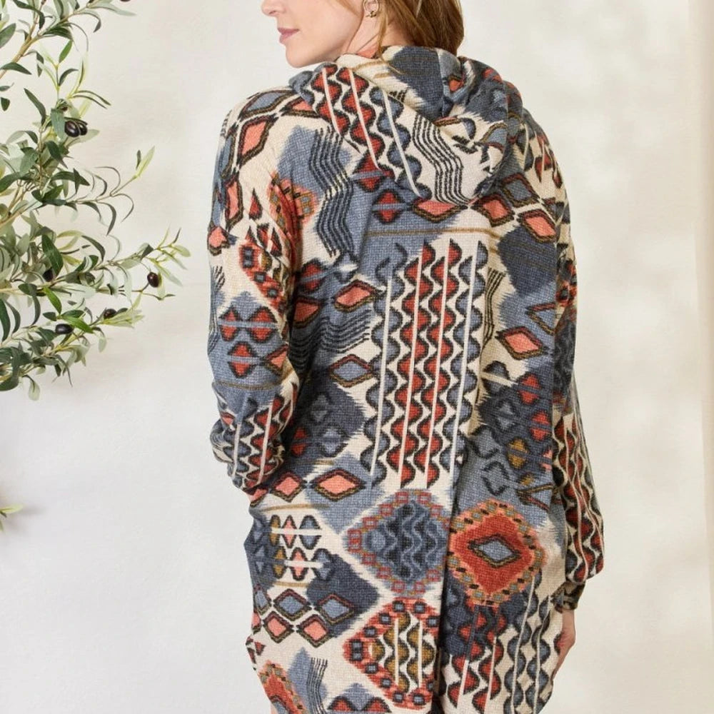 Printed Button Up Hooded Jacket