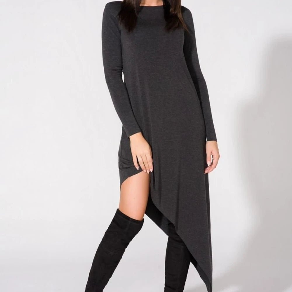 Asymmetrical Knit Dress with Raw Edges