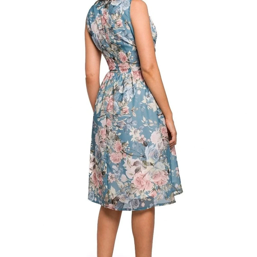 Floral Ribbed Chiffon Day Dress with Belt