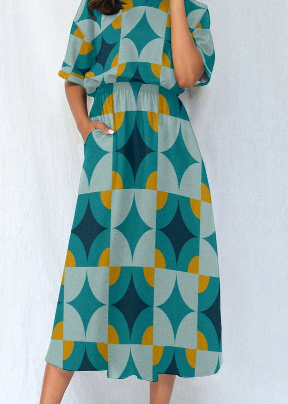 Polyester blend elastic waist dress