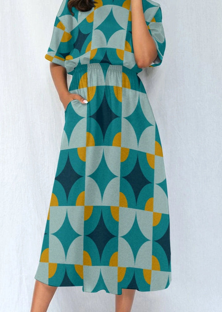 Polyester blend elastic waist dress