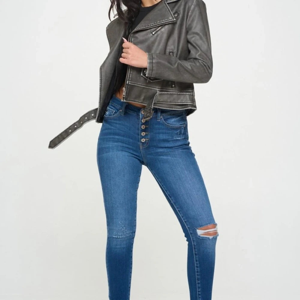 Button Up Geometric Dropped Shoulder Jacket