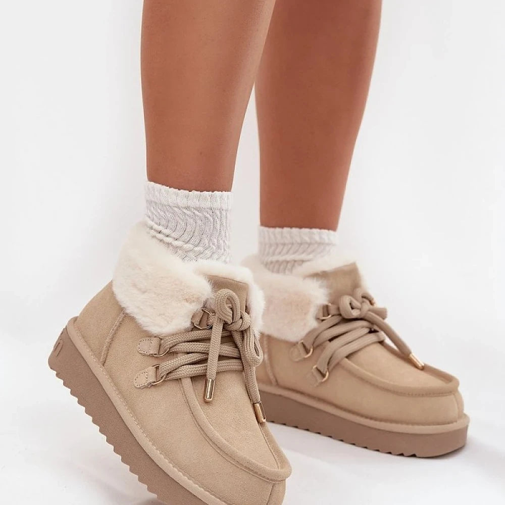 Women's Suede Snow Boots with Fur Lining