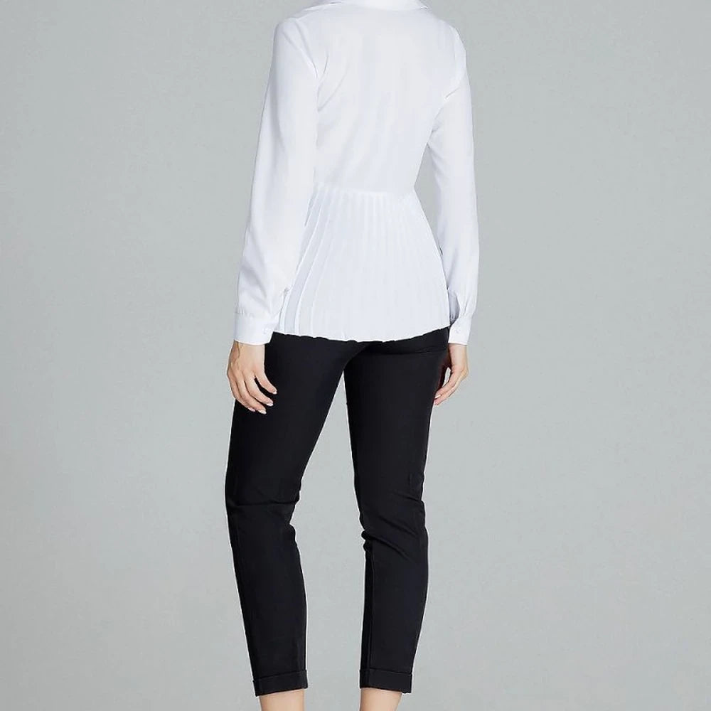 Elegant White Long Sleeve Collared Blouse