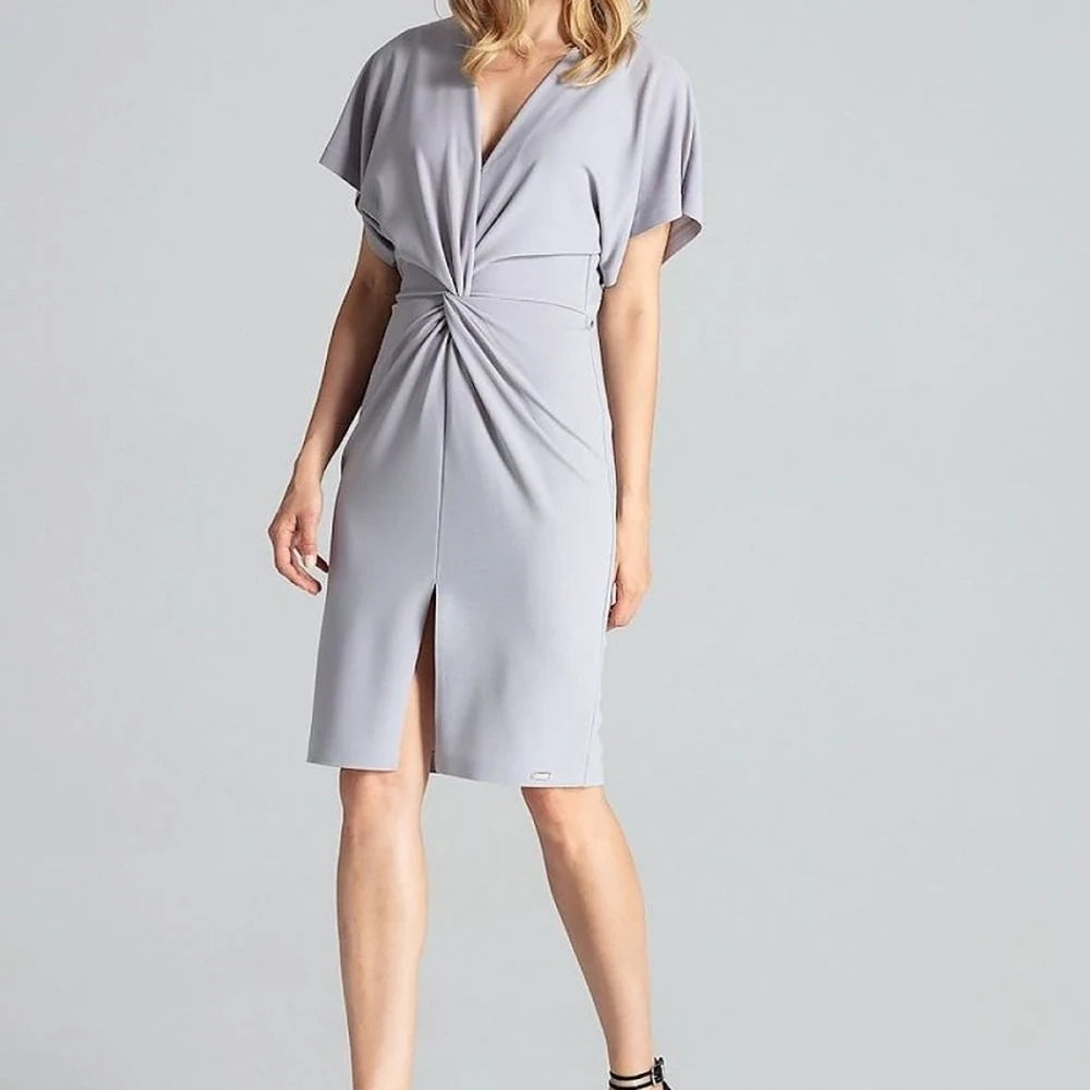 Navy Blue Midi Dress with Kimono Sleeves