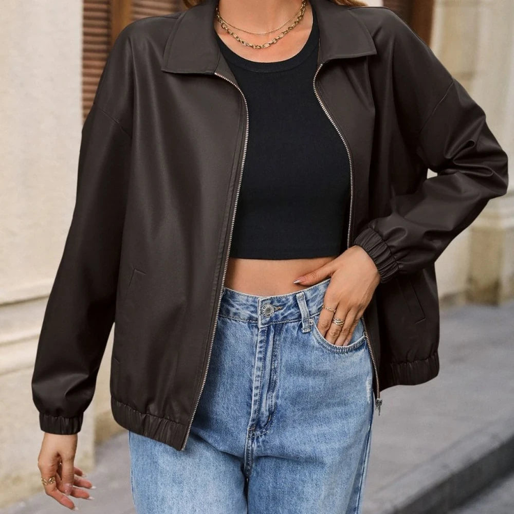 Women's Zip-Up Dropped Shoulder Jacket
