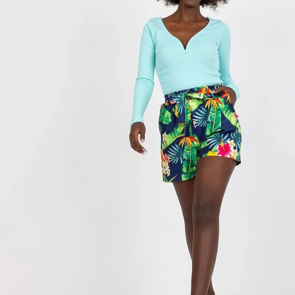 Navy Blue Printed Casual Shorts