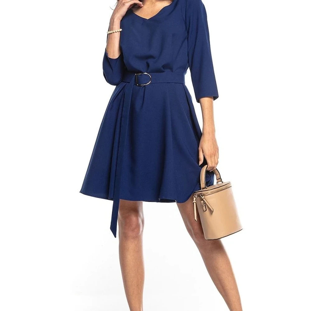 Trapeze Dress with 3/4 Sleeves and Belt