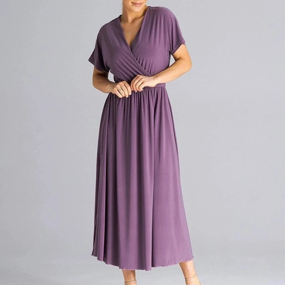 Flowy Overlapping Neckline Day Dress