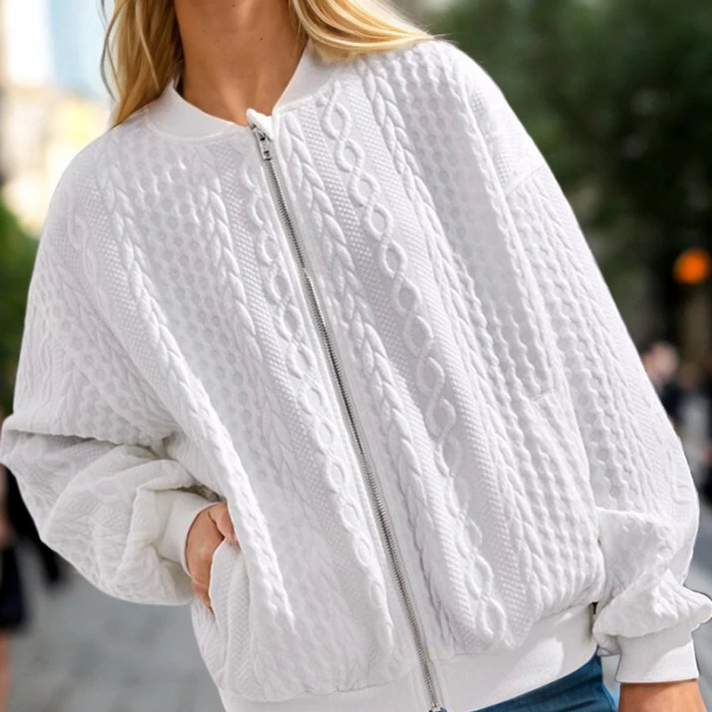 Textured Zip Up Dropped Shoulder Jacket