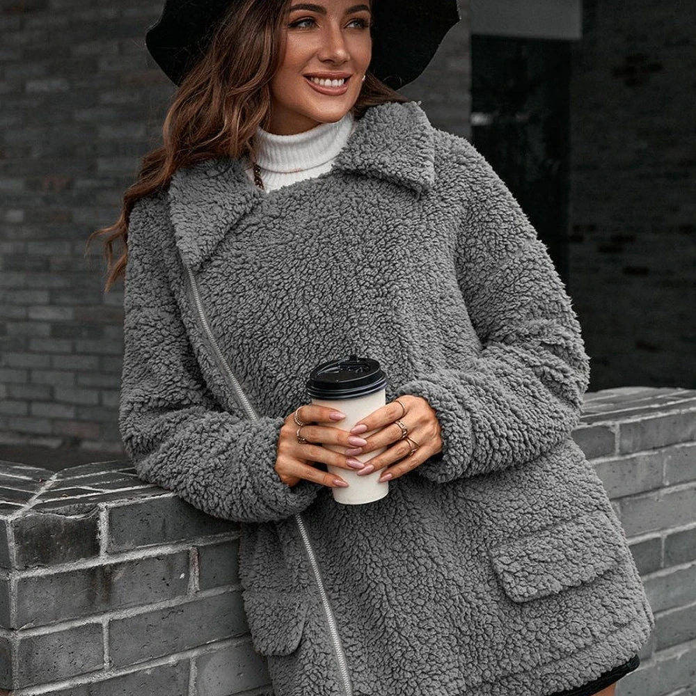 Collared Zip-Up Teddy Jacket